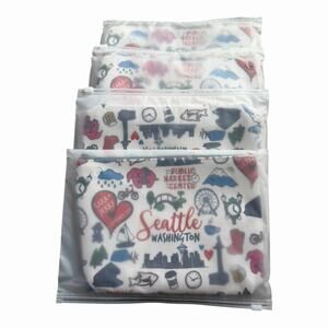 Seattle Washington Cosmetic Bag Lot 4 Travel Souvenir Makeup Pouches